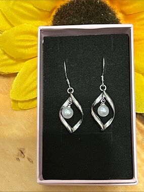 Silver Pearl Drop Earrings for Women - Elegant Silver Tone